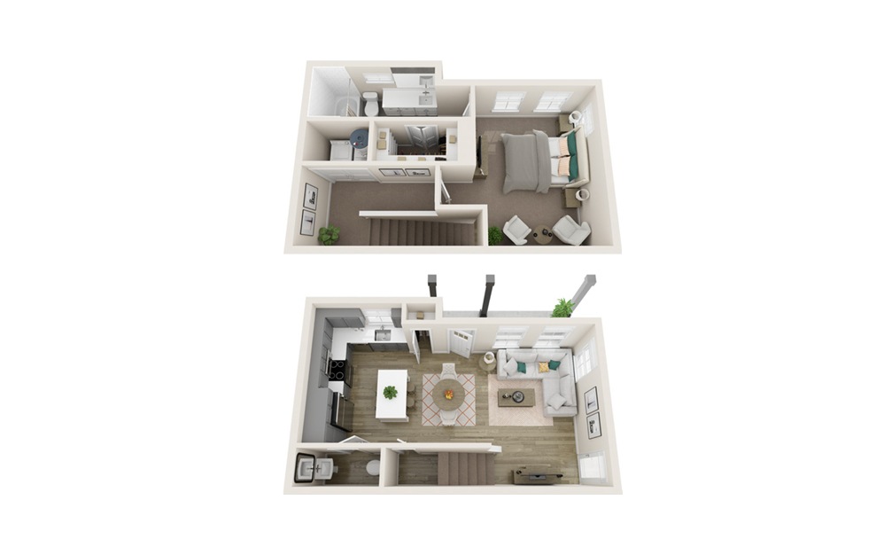 One Bedroom Cottage (A1) - 1 bedroom floorplan layout with 1.5 bath and 920 square feet. (Interior)