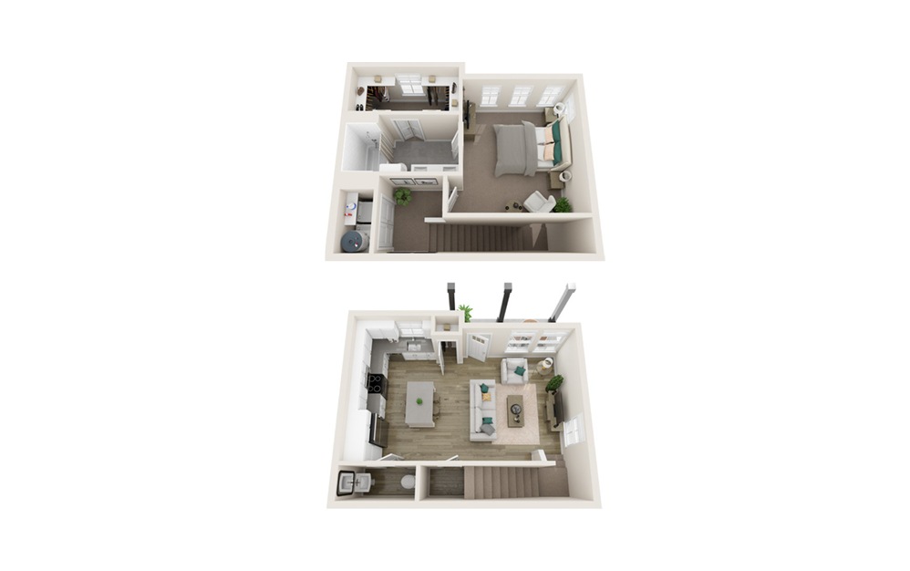 One Bedroom Cottage (A2a) - 1 bedroom floorplan layout with 1.5 bath and 922 square feet. (Interior)