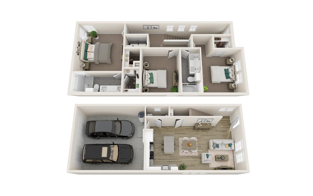 Three Bedroom Farmhouse (C2) - 3 bedroom floorplan layout with 2.5 baths and 1449 square feet. (Interior)